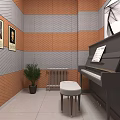 Piano Room Interior With Upright Piano Acoustic Panels And Potted Plant