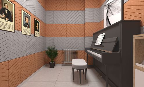 Modern piano room piano practice room 3d model