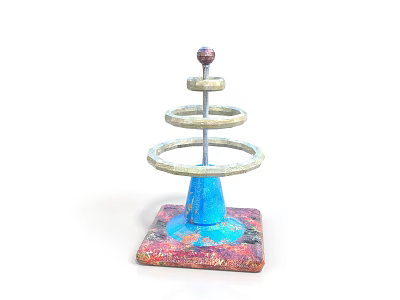 Multi Tiered Ring Decorative Structure With Blue Base Colorful Bottom And Top Ball 3d model