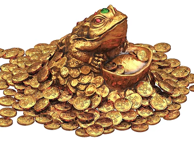 Decorative Ornament Set with Golden Toad and Gold Coins for Lucky Home Decoration 3d model