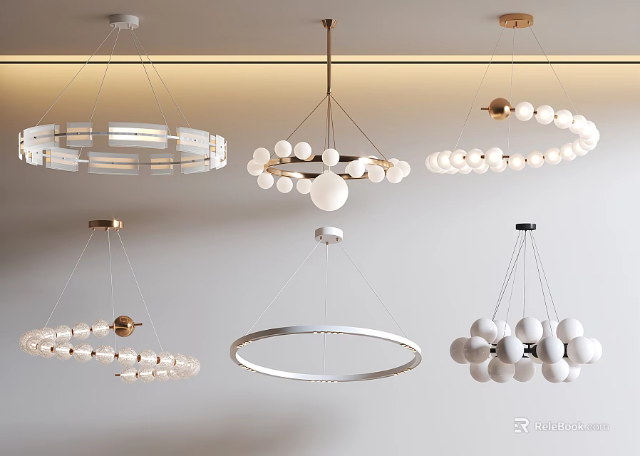 Contemporary Chandeliers With Circular Rings And Spherical Balls For Modern Interior Design 3d model 