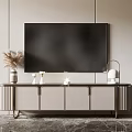 Modern TV Stand With Flat Screen TV Decorative Items Pampas Grass And Table Lamp
