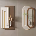 Modern Wall Decor With Colored Panels Dried Plants And Illuminated Oval Mirrors With Greenery