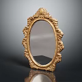 Golden Oval Decorative Mirror With Intricate Carved Frame For Home Decoration
