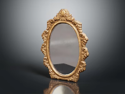Golden Oval Decorative Mirror With Intricate Carved Frame For Home Decoration 3d model