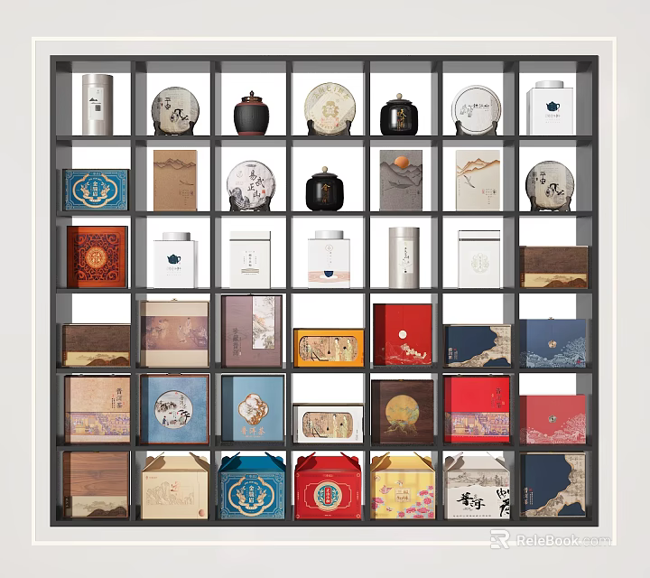 Decorative Ornament Set Displayed on Multi Layer Shelf with Various Colorful Designs 3d model 