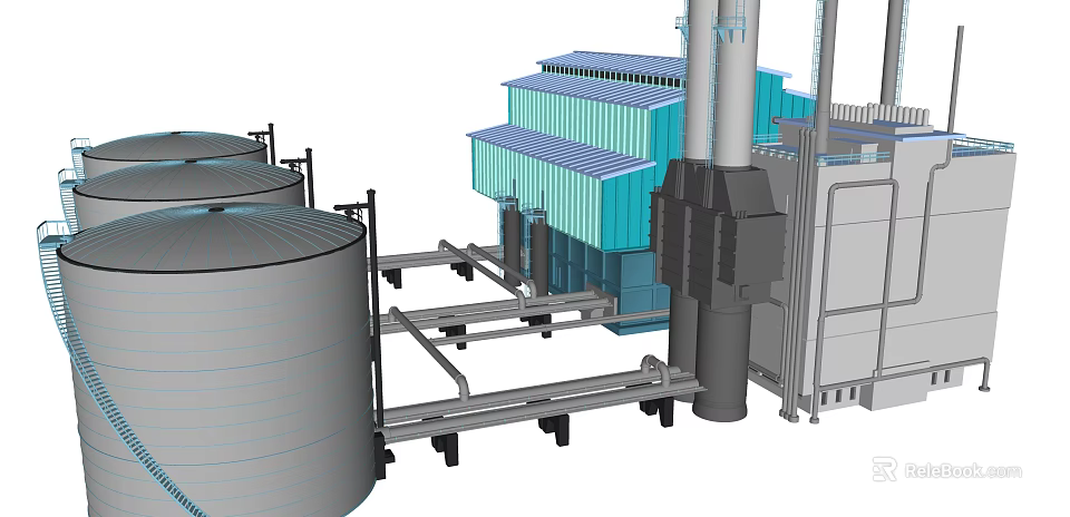 Industrial Processing Equipment Facility With Storage Tanks Pipelines And Blue Structures 3d model 