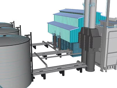 Industrial Processing Equipment Facility With Storage Tanks Pipelines And Blue Structures 3d model
