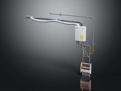 Household Electrical Device With Wall Mounted Metal Tube White Control Box And Multiple Ports 3d model