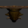 Decorative Metal Bull Head Sculpture On Wooden Shield Shaped Background With Relief Design