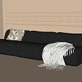 Dark Sectional Sofa With Patterned Cushion White Throw Blanket Light Wall And Decorative Molding 3d model