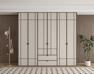 Middle-style swing door wardrobe decorative cabinet 3d model