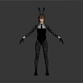 3D Anime Character Model With Bunny Ears Black Bodysuit Patterned Sleeves Gloves And Boots