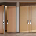 Double Doors Interior With Open And Closed Wooden Panels And Metal Handles