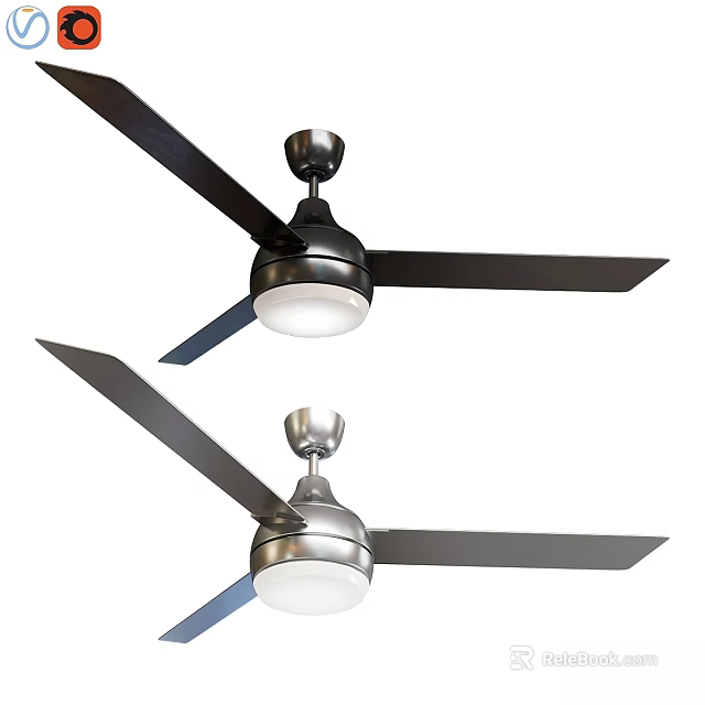Modern Household Ceiling Fans With Metal Body Black Silver Blades And Integrated Light 3d model 