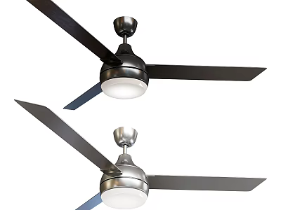Modern Household Ceiling Fans With Metal Body Black Silver Blades And Integrated Light 3d model