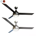 Modern Household Ceiling Fans With Metal Body Black Silver Blades And Integrated Light
