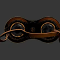 Commercial Binoculars With Leather Cover And Brass Metal Parts On Black Reflective Background