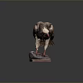 Eagle Taxidermy Featuring Brown Feathers White Head Red Beak Red Talons Stone Base Dark Background