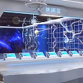 Space Theme Scene With Blue Silver Tower Structures Stars UFO Astronaut And Starry Background