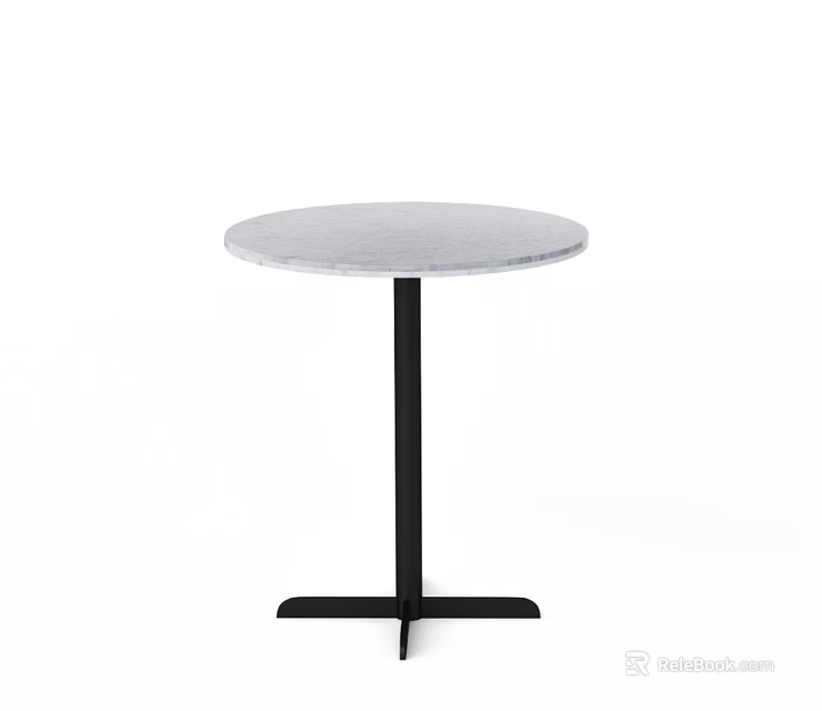 Modern Round Top Marble Side Table With Black Cross Shaped Base Support 3d model 