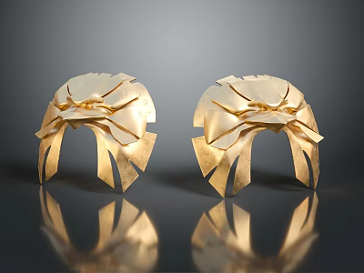 Two Shiny Golden Eagle Head Sculptures With Detailed Feather Design 3d model