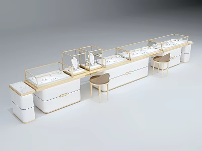 Modern Display Shelves With White Body Glass Showcase Storage Drawers And Side Chairs 3d model