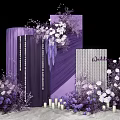 Purple Themed Wedding Backdrop With White Flowers And Hanging Floral Decorations