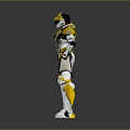 Golden And Black Armored Warrior Character In Sci Fi Standing Pose With Shiny Metallic Details