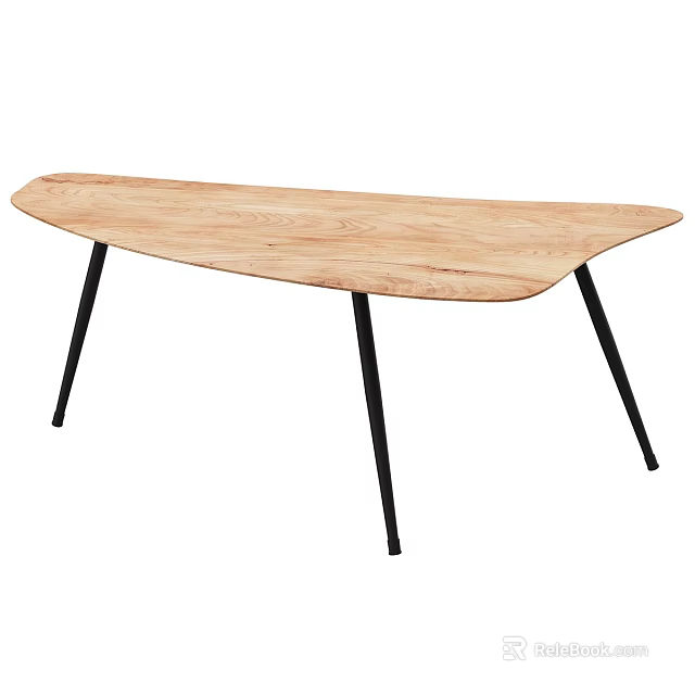 Modern Unique Shape Coffee Table With Wooden Tabletop And Black Metal Legs 3d model 