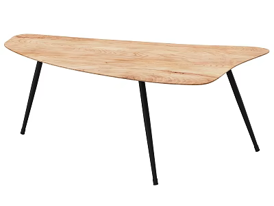 Modern Unique Shape Coffee Table With Wooden Tabletop And Black Metal Legs 3d model