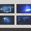Four TV Screens Forming Video Wall With Blue Tech Themed Visuals Earth Data Network 3d model