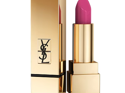 Elegant Pink Lipstick With Gold Case For Cosmetic Beauty Product 3d model
