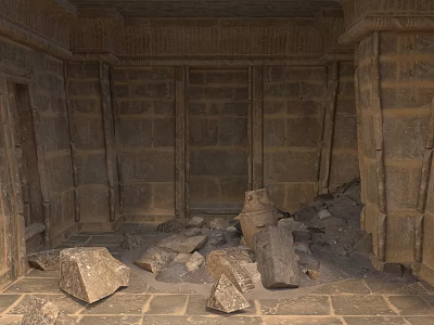 Ancient Stone Room Interior With Broken Sculpture Carving Fragments And Stone Blocks 3d model