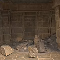 Ancient Stone Room Interior With Broken Sculpture Carving Fragments And Stone Blocks