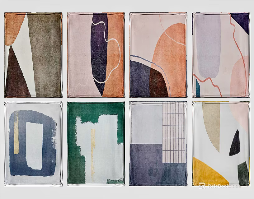 Assorted Modern Square Rugs with Colorful Geometric Patterns and Abstract Designs 3d model