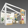 Modern Exhibition Booth With White Frame Wooden Elements CAMPRO Logo NDA Sign Display Screens And Plants