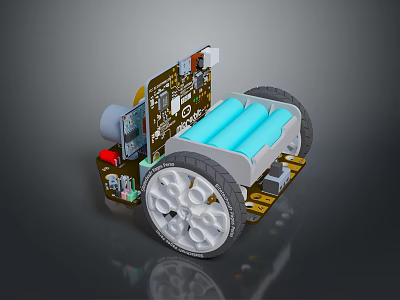 Innovative Modern Furniture With Circuit Board Blue Batteries And Mobile Wheels 3d model