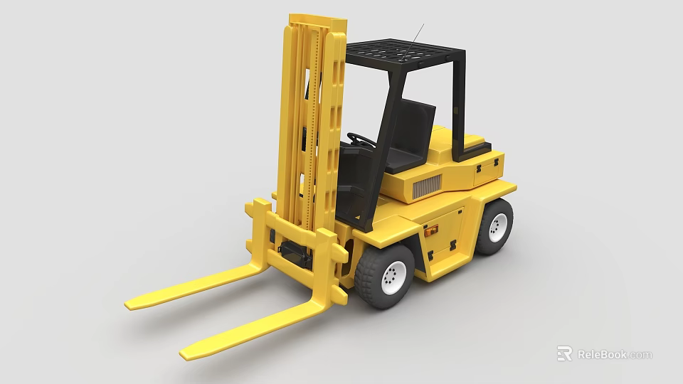 Yellow Forklift Truck with Hydraulic Lifting Forks Black Cabin and Wheels 3d model 