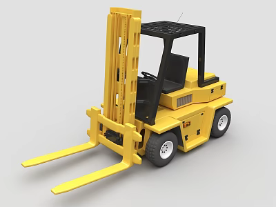 Yellow Forklift Truck with Hydraulic Lifting Forks Black Cabin and Wheels 3d model