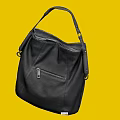 Black Leather Handbag With Handheld Strap And Zipper Pocket Modern Design