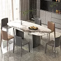 Modern Luxury Dining Table Set With Oval Marble Top And Grey Brown Chairs