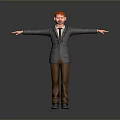Red Haired Man In Gray Plaid Suit With White Shirt And Brown Pants Arms Outstretched