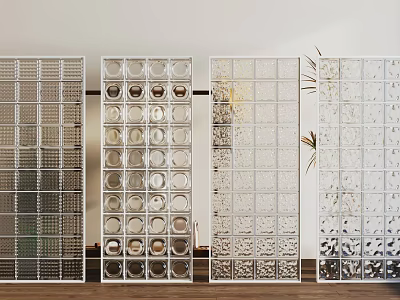 Modern Glass Room Dividers With Grid Circular Vertical Patterns And Metal Frames 3d model