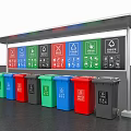 Public Color Coded Trash Bins With Waste Sorting Instruction Signs 3d model