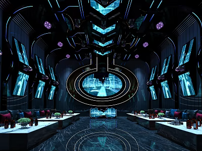 Modern KTV Interior Design With Colorful Lighting Comfortable Seats And Large Screens 3d model