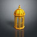 Ornate Yellow Hexagonal Lantern With Carved Patterns Glass Panels And Top Finial