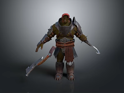 Orc Warrior 3D Model With Red Headscarf Armor And Weapons 3d model