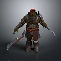 Orc Warrior 3D Model With Red Headscarf Armor And Weapons