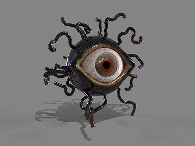 Ornate Metallic Eyeball Sculpture With Dark Curved Tentacles And Central Pupil 3d model